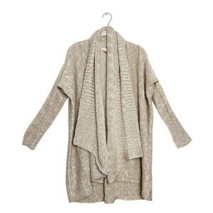 Love Stitch Draped Lapel Open Cardigan in Tan / White - OS - NWT